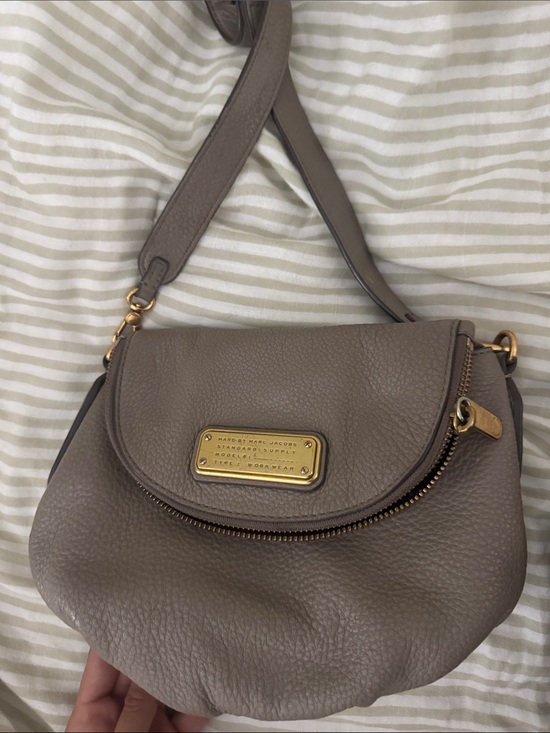 Marc By Marc Jacobs Handbags - Marc by Marc Jacobs Taupe Gray Pebbled Leather Crossbody with Gold Hardware